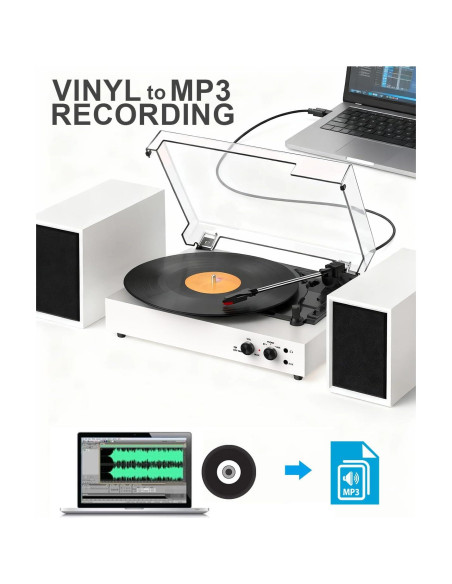 Reproductor de Vinilo Bluetooth DANFI AUDIO TE-003 Blanco 3 Velocidades