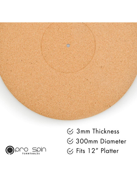 Alfombrilla de tornamesa de corcho PRO SPIN 3mm para vinilos