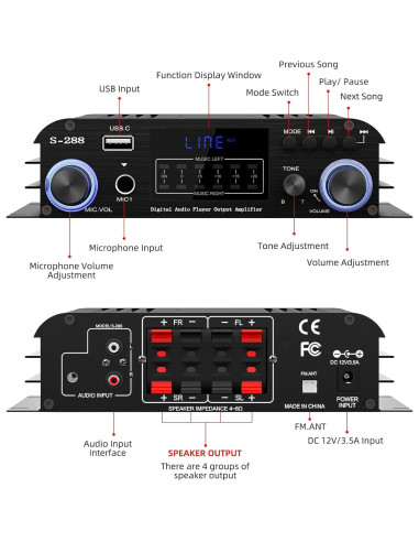 Amplificador de Audio Facmogu S-288 Bluetooth 5.0 600W HiFi