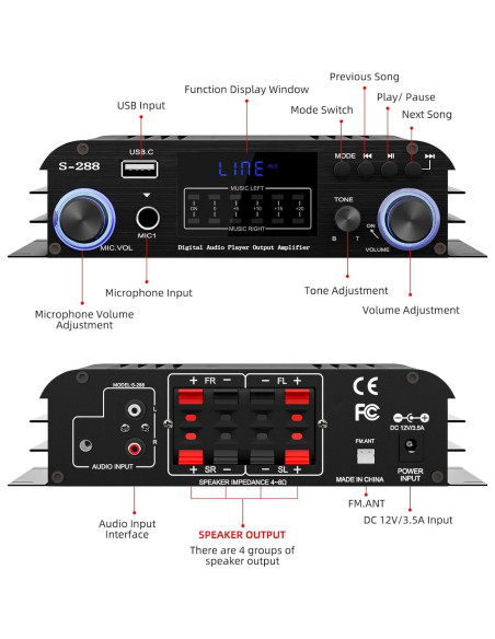 Amplificador de Audio Facmogu S-288 Bluetooth 5.0 600W HiFi