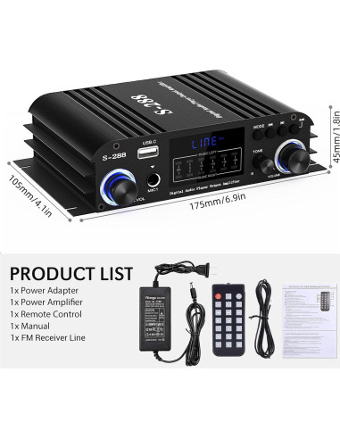 Amplificador de Audio Facmogu S-288 Bluetooth 5.0 600W HiFi