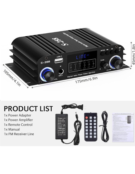 Amplificador de Audio Facmogu S-288 Bluetooth 5.0 600W HiFi