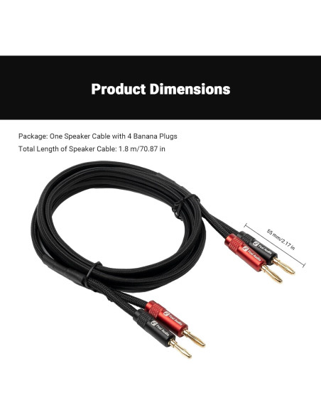 Cable de Altavoz Trenzado 14AWG Fosi Audio 1.8m con Conectores Dorados