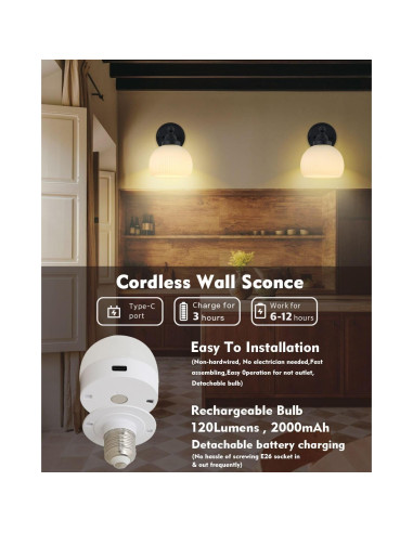 Aplique de Pared Vintage HEQIQEH Recargable con Control Remoto