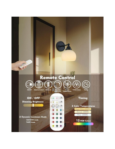 Aplique de Pared Vintage HEQIQEH Recargable con Control Remoto