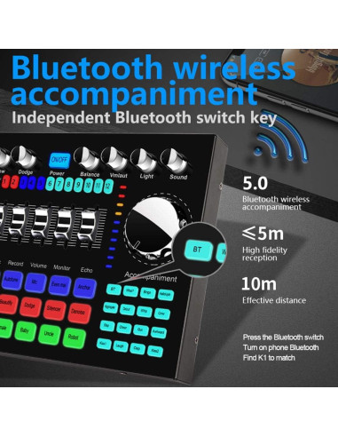 CALIDAKA Tarjeta de Sonido Mini Mezcladora Bluetooth 1800mAh