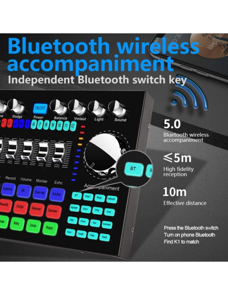 CALIDAKA Tarjeta de Sonido Mini Mezcladora Bluetooth 1800mAh
