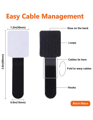 Bridas de Cable CrsaSwivo 50 Piezas Gancho y Bucle Adhesivas