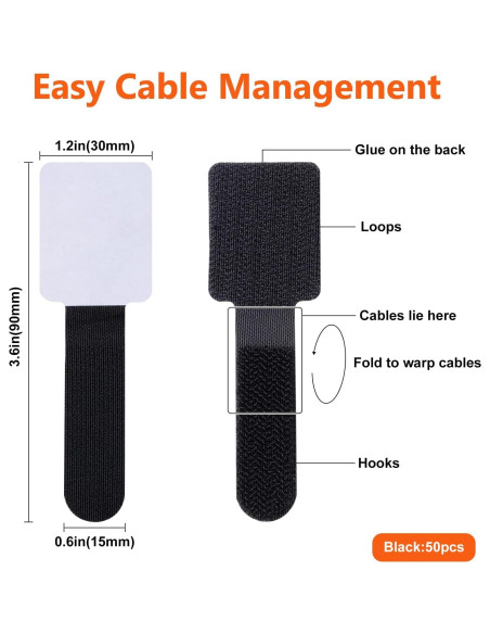 Bridas de Cable CrsaSwivo 50 Piezas Gancho y Bucle Adhesivas