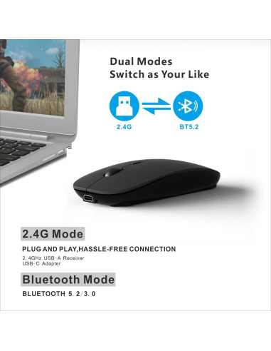 Ratón Inalámbrico Bluetooth Recargable HOTDREAM M03 Negro