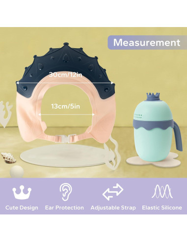 Gorro de Ducha para Bebés FUNUPUP con Taza de Enjuague Rosa y Azul