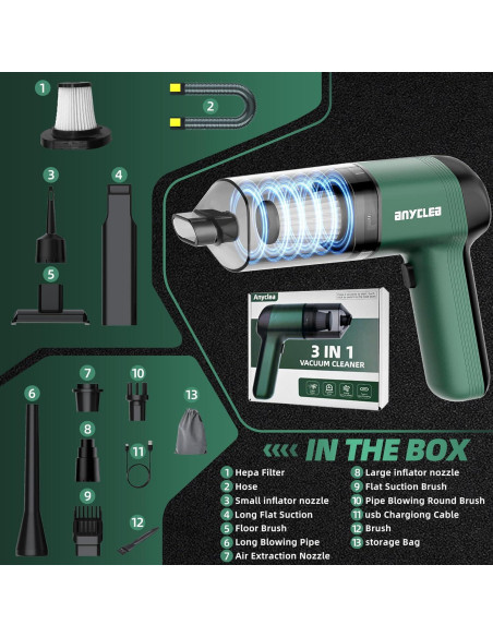 Aspiradora de Coche Inalámbrica Anyclea YBDBS02PROL1 12000PA