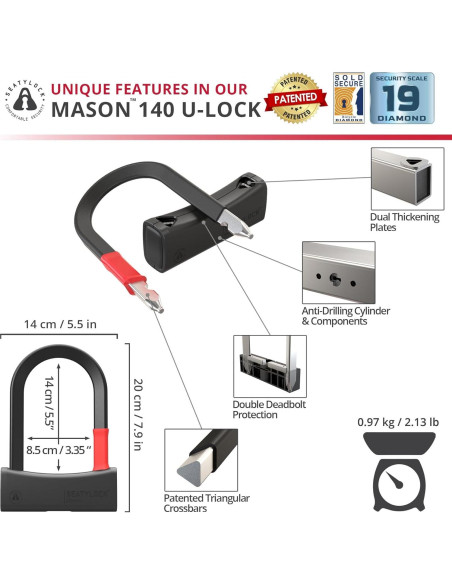 Cerradura U Seatylock UM140-ON Diamante Negro 14 cm Alta Seguridad
