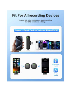 Micrófono Lavalier Inalámbrico WEWAHIVER V36 USB-C 40H Batería 2