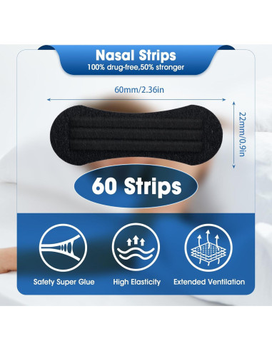 Tiras Nasales para Ronquidos ETTSNU 60 Unidades Hipoalergénicas