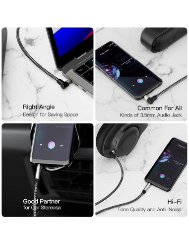 Cable AUX 1.8m Nanxudyj Estéreo 3.5mm Ángulo 90 Trenzado