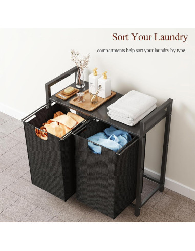 Cesto de Ropa Organizador Kitstorack 89L con Estante y 2 Bolsas