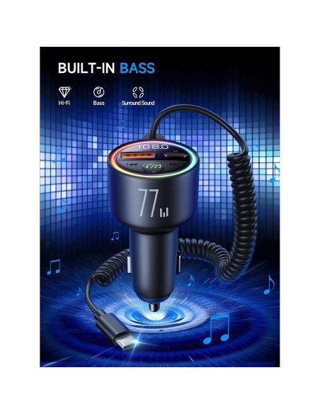 Transmisor FM Bluetooth 5.4 Bommiax 77W Carga Rápida 65W