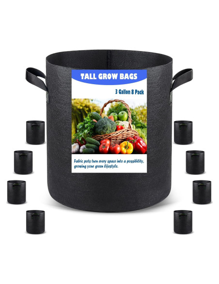 Bolsas de Cultivo Altas Growpropel 3 Galones 8 Paquete Tela Resistente