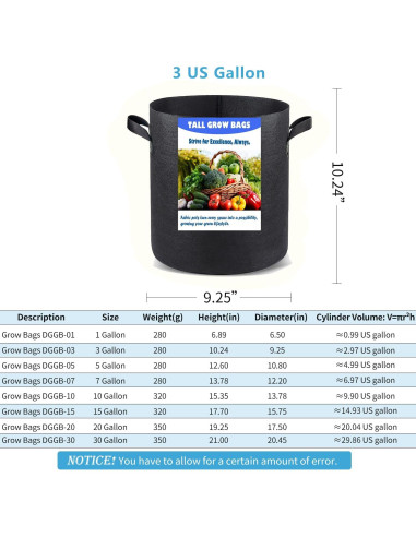 Bolsas de Cultivo Altas Growpropel 3 Galones 8 Paquete Tela Resistente
