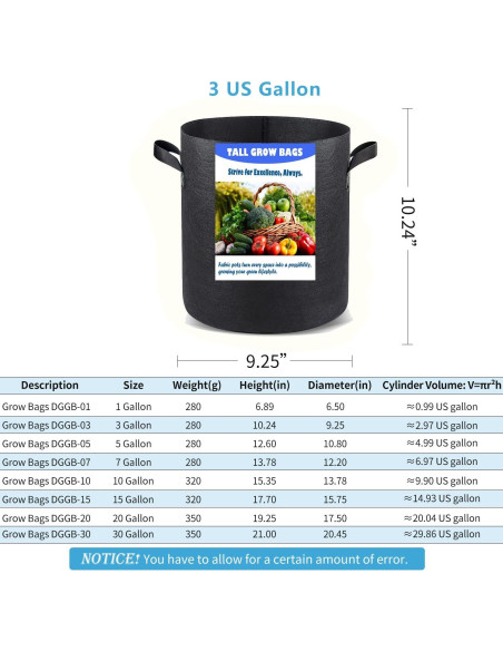 Bolsas de Cultivo Altas Growpropel 3 Galones 8 Paquete Tela Resistente
