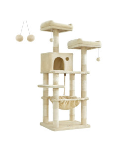 Árbol para Gatos Feandrea 143 cm Beige con 11 Postes y Hamaca
