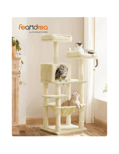 Árbol para Gatos Feandrea 143 cm Beige con 11 Postes y Hamaca 2