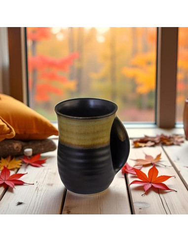 Taza Calentadora de Manos Oojdzoo Cerámica 16 Onzas Beige/Negro