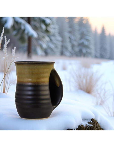 Taza Calentadora de Manos Oojdzoo Cerámica 16 Onzas Beige/Negro