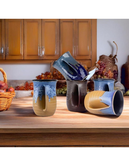 Taza Calentadora de Manos Oojdzoo Cerámica 16 Onzas Beige/Negro