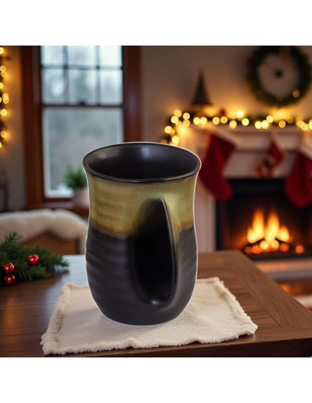 Taza Calentadora de Manos Oojdzoo Cerámica 16 Onzas Beige/Negro