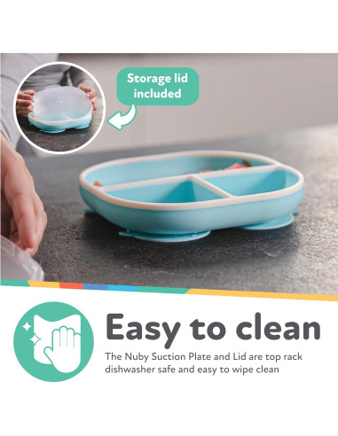 Plato de Succión Rectangular Nuby con Tapa - Silicona 6+ Meses