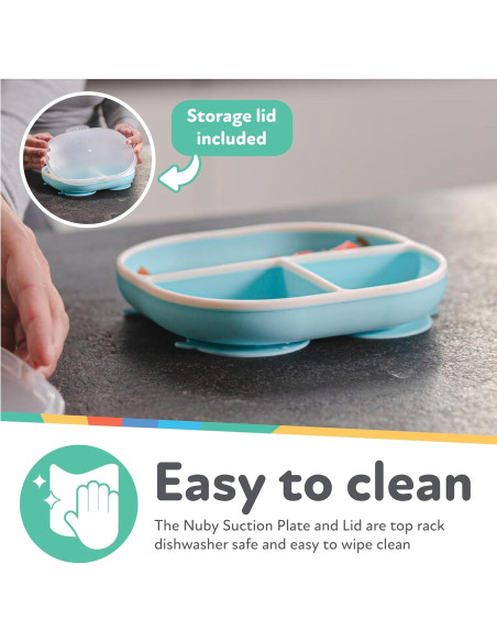 Plato de Succión Rectangular Nuby con Tapa - Silicona 6+ Meses