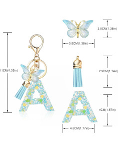 Llavero Inicial de Alfabeto con Borla y Mariposa - Moda 2