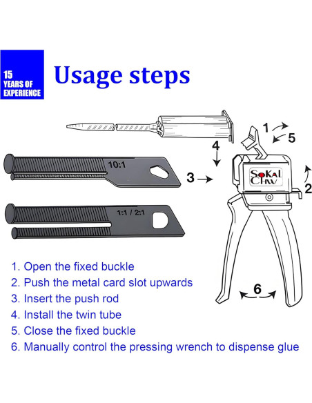 Pistola de Pegamento AB SoKalChw 50ml 1:1/2:1 con Boquillas