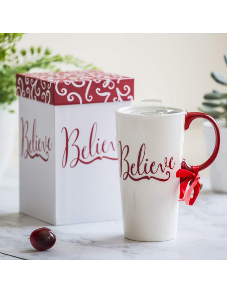 Taza de Cerámica Navideña Topadorn 502 ml con Tapa y Caja