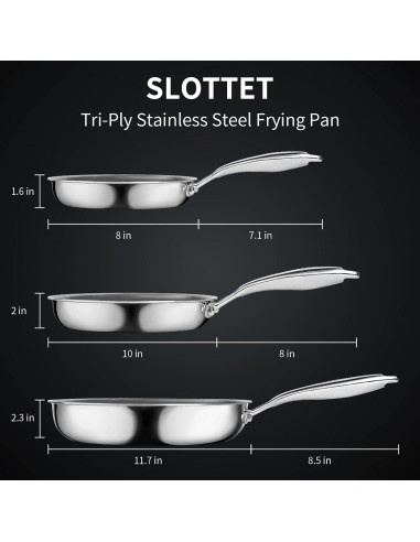 Sartén de Acero Inoxidable SLOTTET 20 cm Tres Capas Apta Horno