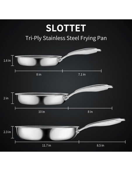 Sartén de Acero Inoxidable SLOTTET 20 cm Tres Capas Apta Horno