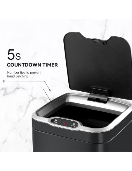 Cubo de Basura Automático ELPHECO 30L Acero Inoxidable Negro