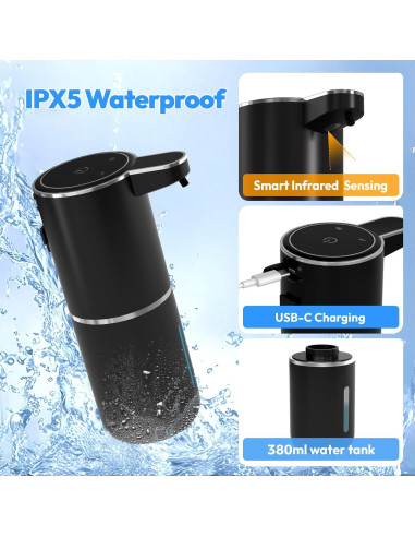 Dispensador Automático de Jabón Espumoso MTYGK Negro - 2 Unidades