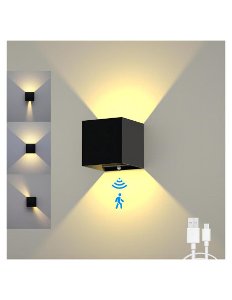 Luz de Pared con Sensor de Movimiento SURPALIG 6000mAh LED Negro