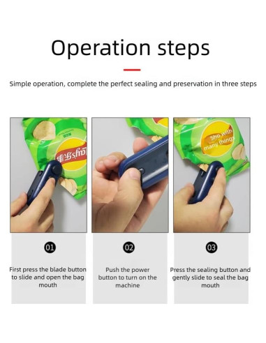 Mini Sello de Bolsa Portátil FK-01 Azul - Sello y Cortador 2 en 1