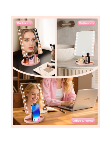 Espejo de Maquillaje Iluminado Bloominique Oro Rosa Dimmable