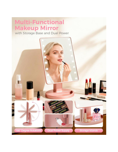 Espejo de Maquillaje Iluminado Bloominique Oro Rosa Dimmable