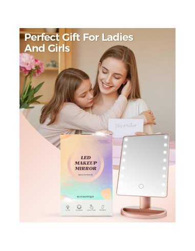 Espejo de Maquillaje Iluminado Bloominique Oro Rosa Dimmable