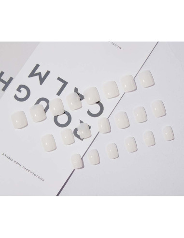 Uñas Postizas Acrílicas Blancas Cuadradas Foccna 24 Piezas