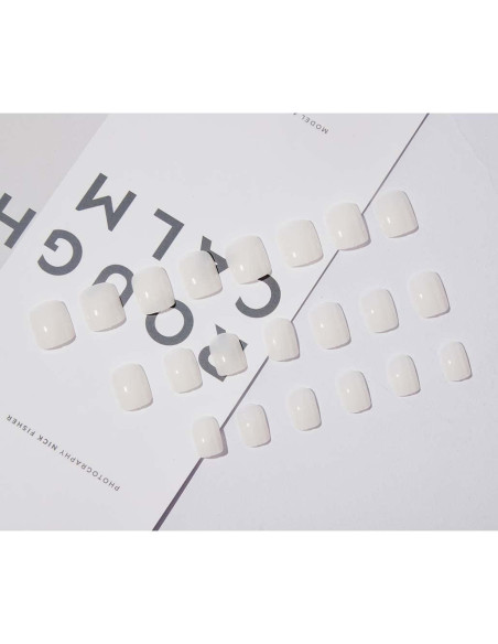 Uñas Postizas Acrílicas Blancas Cuadradas Foccna 24 Piezas