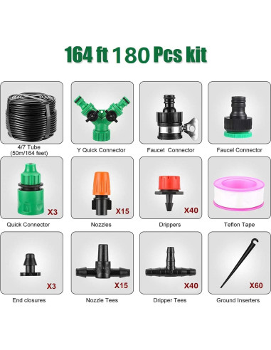 Kit de Riego por Goteo 50m GCNBCNB para Jardín y Patio