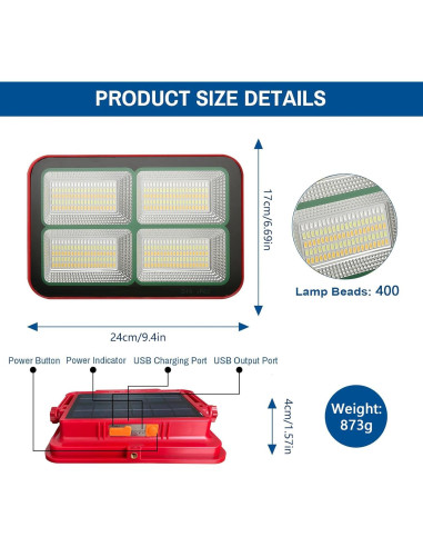 Luz de Trabajo Solar GZGLUZ D19 200W 15000LM IP69 Recargable