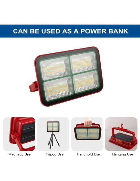 Luz de Trabajo Solar GZGLUZ D19 200W 15000LM IP69 Recargable